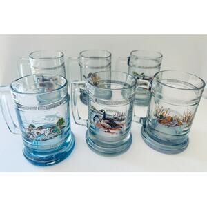 6 Princess House Colonial Beer Mugs_ Hunting Motif, no trim 14 Oz Blue Stein
